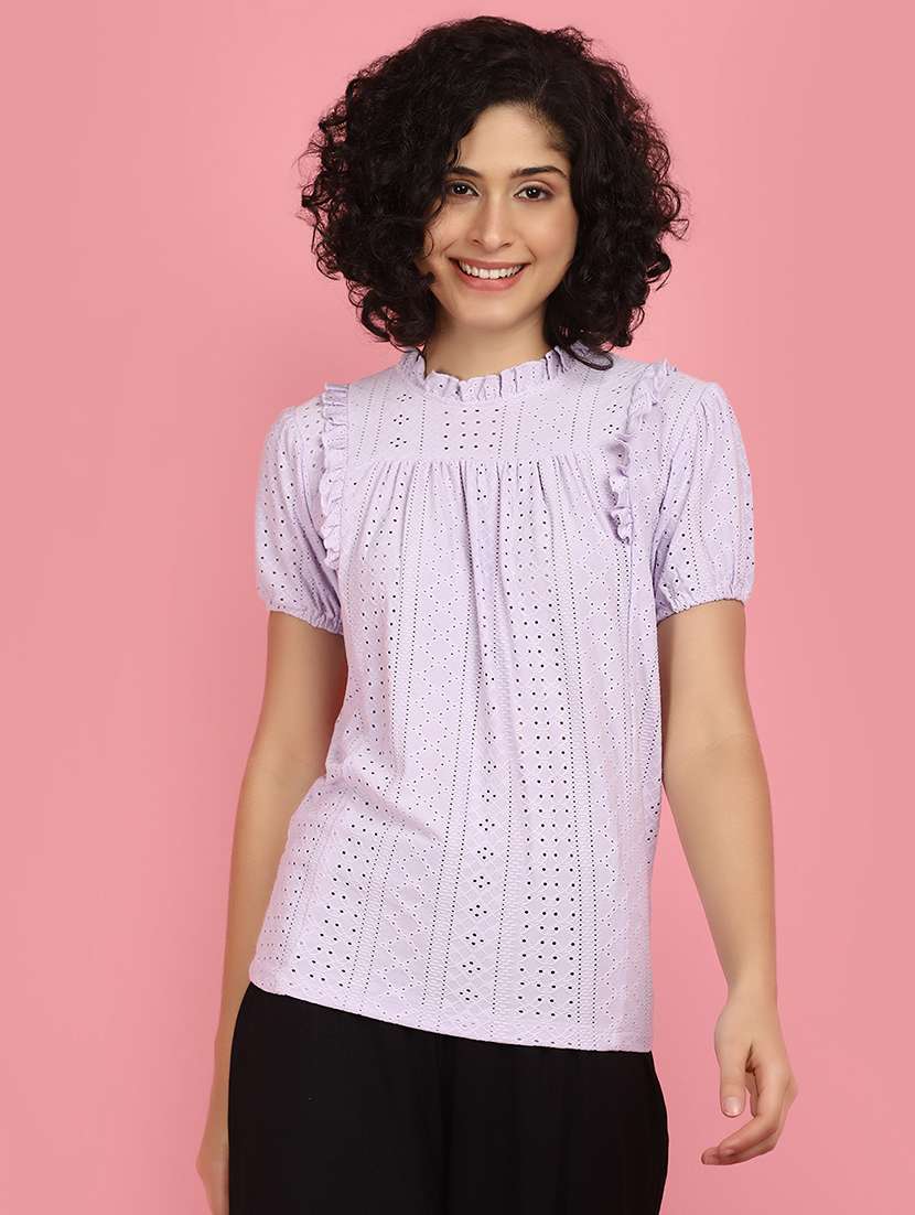 women lavender schiffli work top