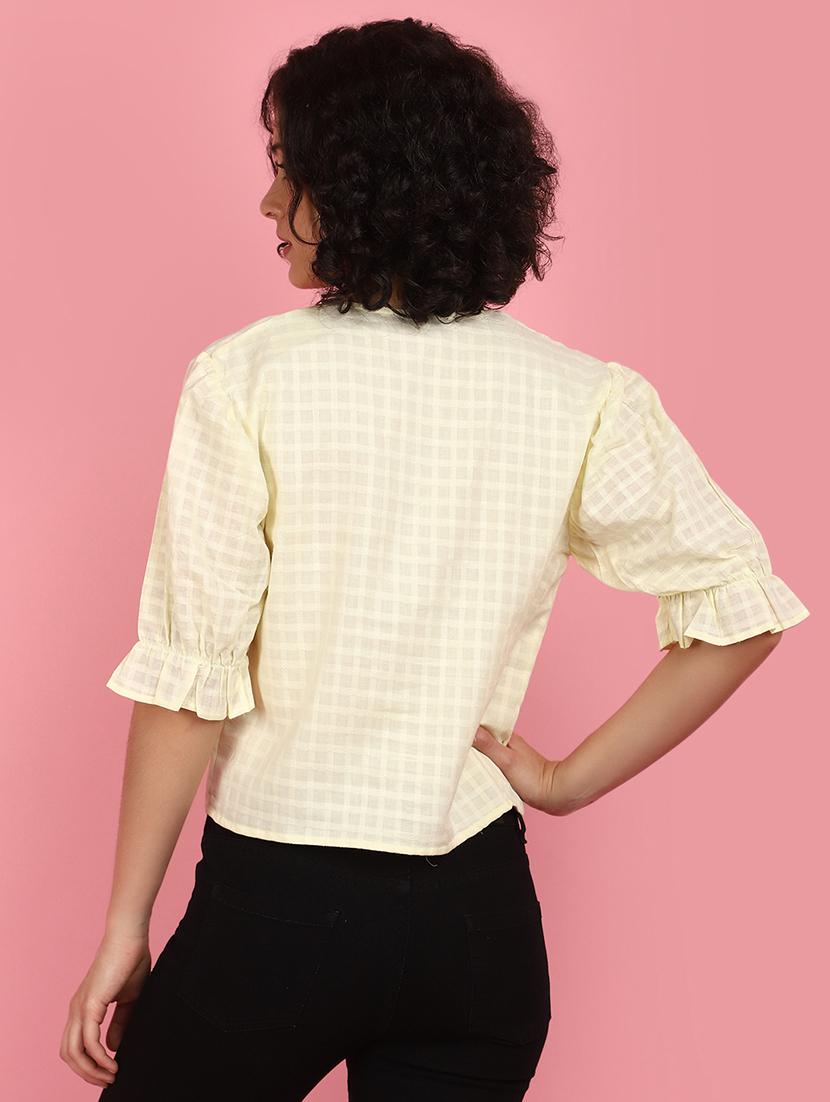 women yellow round neck self design top - 21176605 - Standard Image - 2