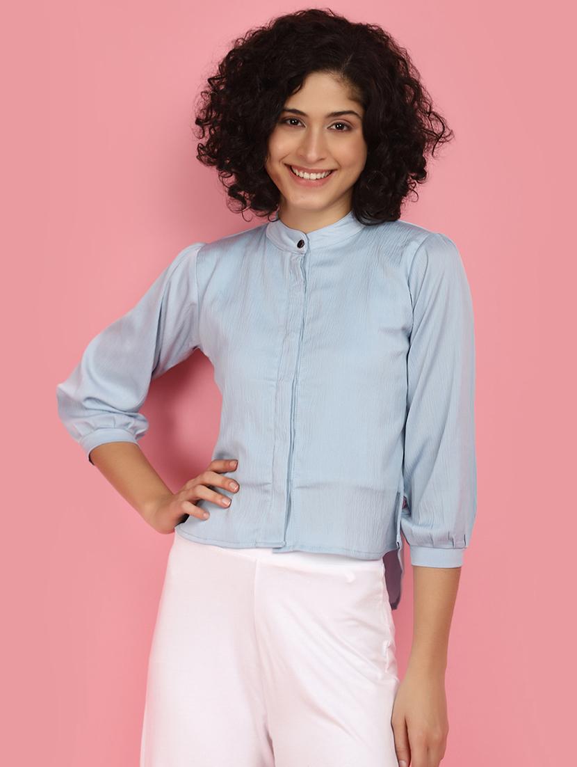 women light blue solid mandarin neck top - 21176608 - Zoom Image - 0