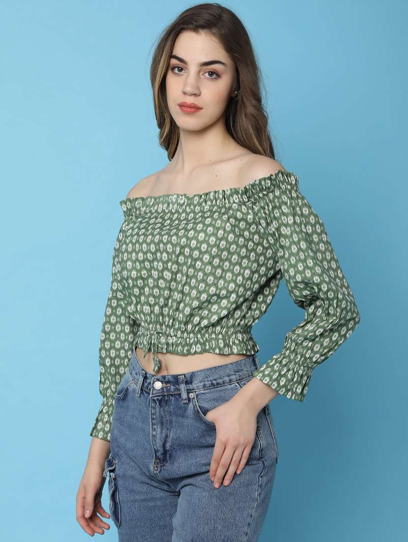women printed off shoulder crop top - 21176619 -  Standard Image - 2
