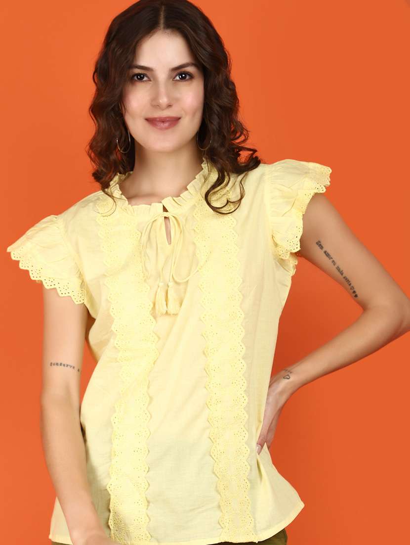 women solid lace detailed top - 21176622 -  Standard Image - 2