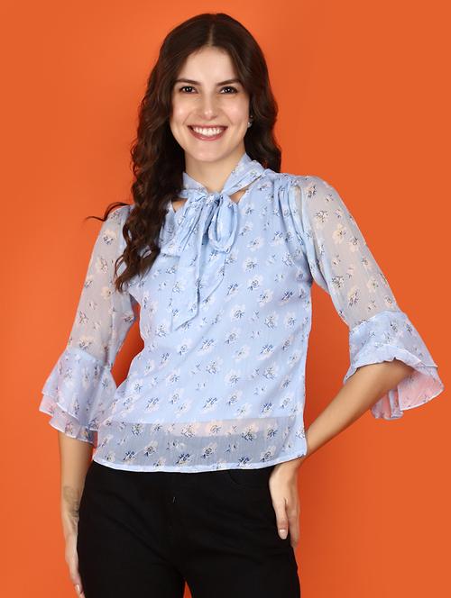 women light blue florals printed top - 21176626 - Standard Image - 0
