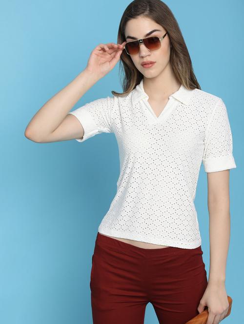 women solid collared short sleeves top - 21176628 -  Standard Image - 0