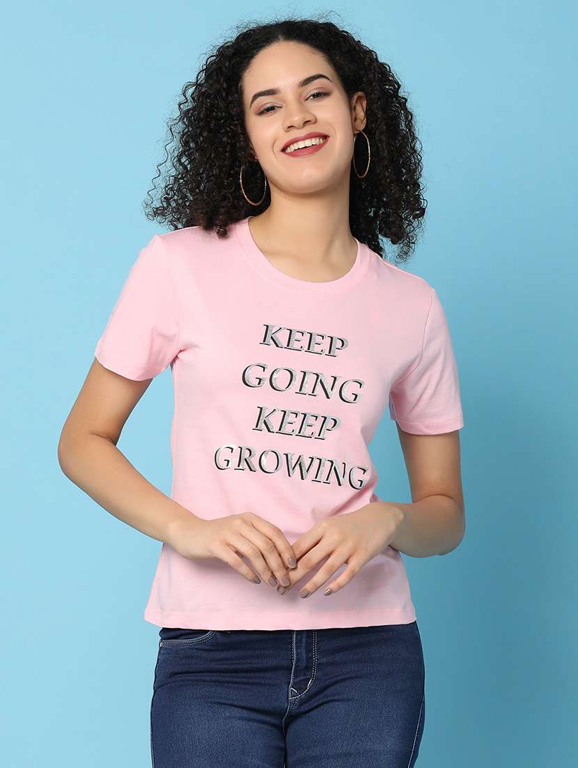 women front print round neck t-shirt