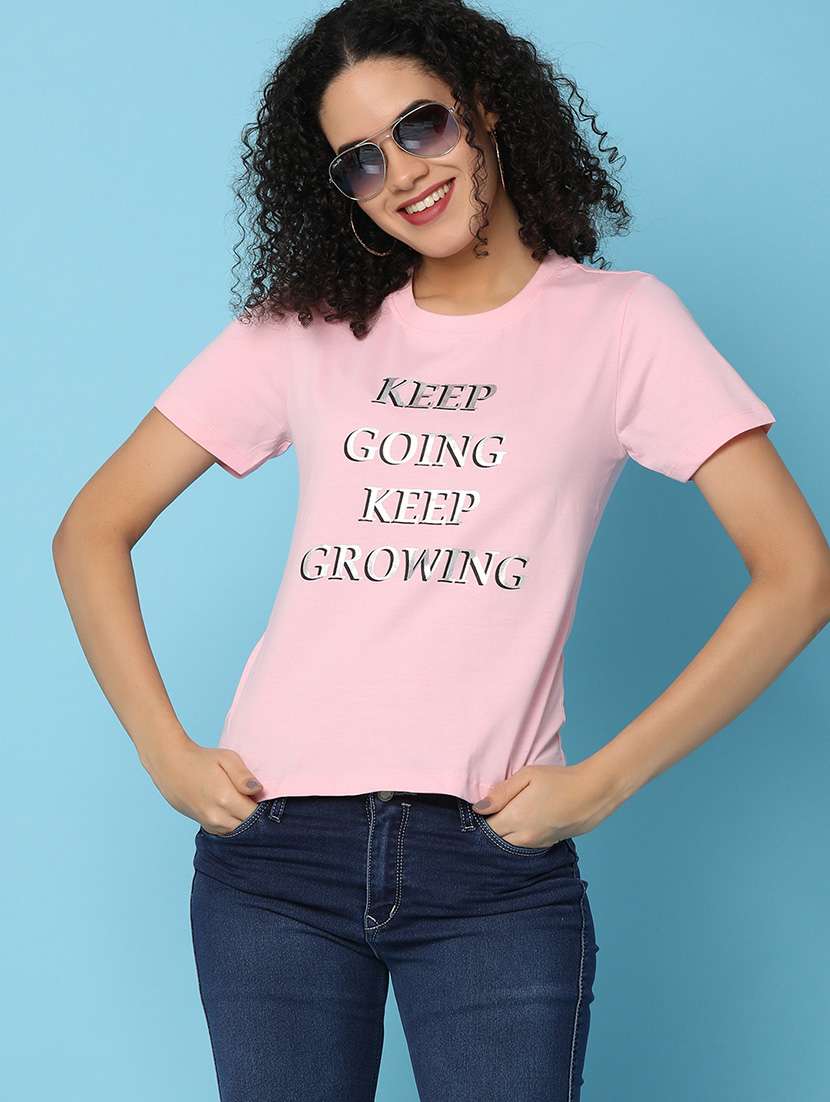 women front print round neck t-shirt - 21176852 -  Standard Image - 2