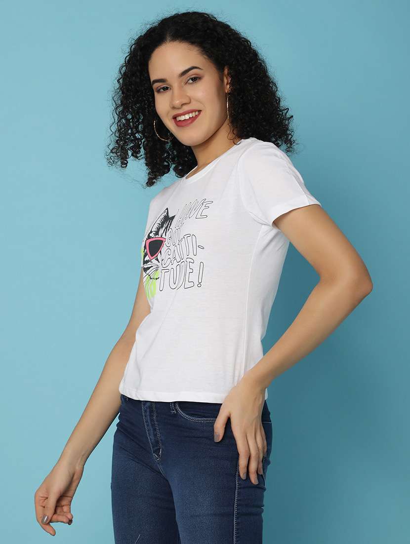 women chest print round neck t-shirt - 21176855 -  Standard Image - 2