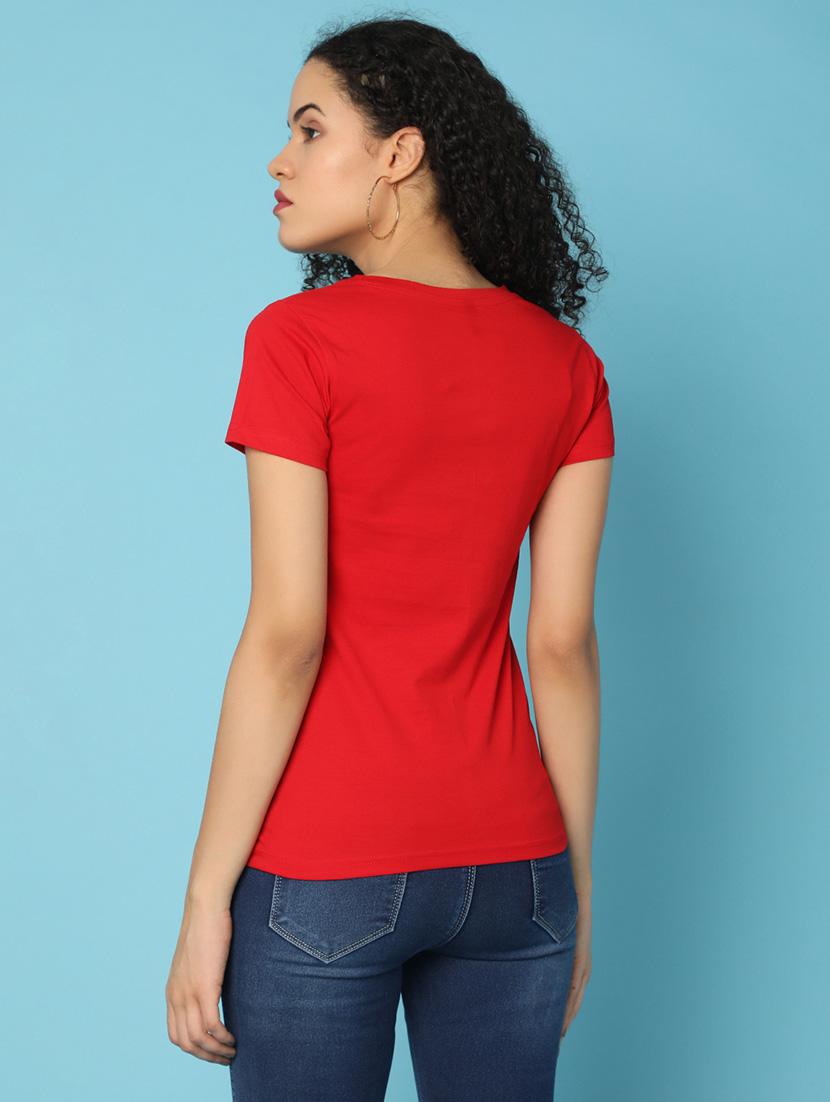 women chest print round neck t-shirt - 21176888 - Standard Image - 2