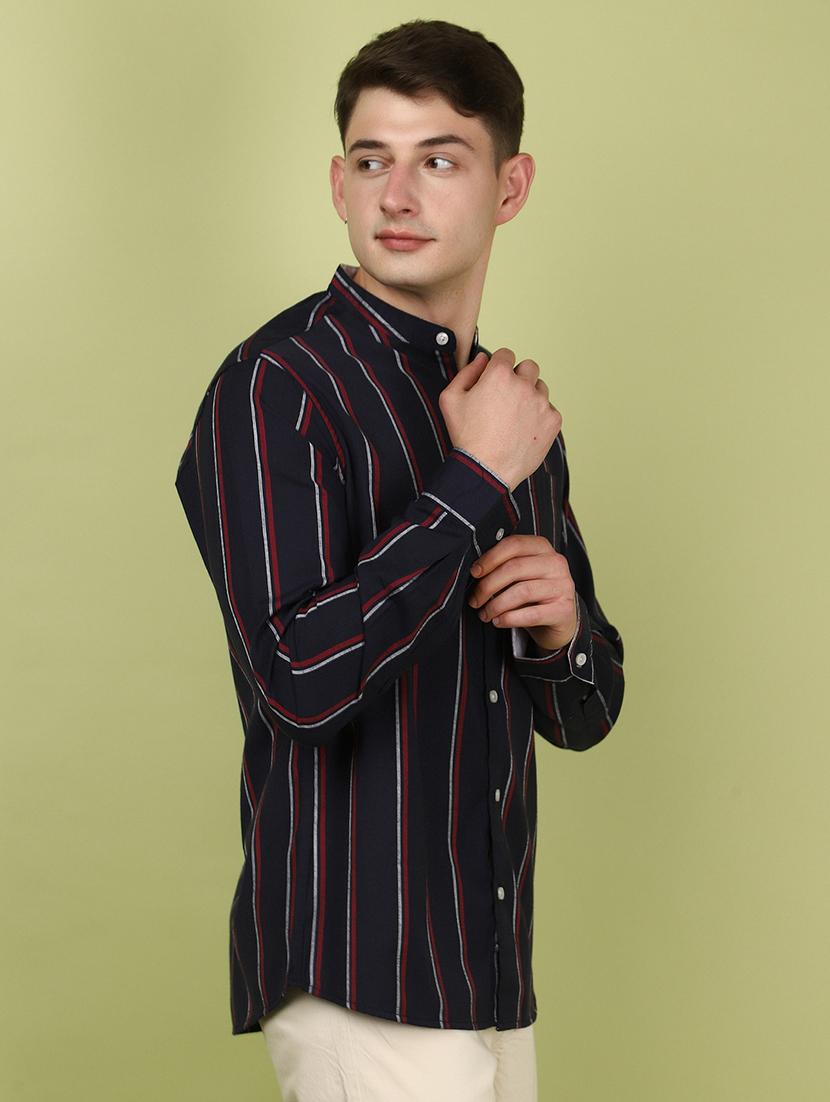 men mandrain collar long sleeves casual shirt - 21177044 - Standard Image - 2