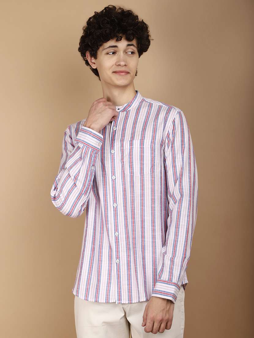 men mandrain collar long sleeves casual shirt