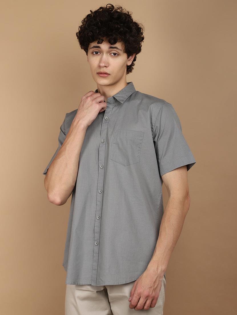 men collared short sleeves casual shirt