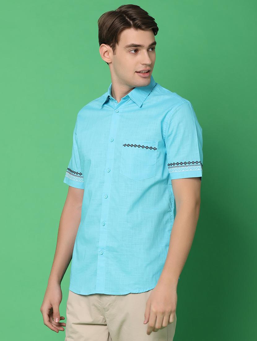 men solid casual shirt with embroidery - 21177094 - Standard Image - 2
