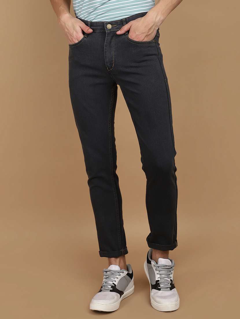 men mid rise plain denim jeans