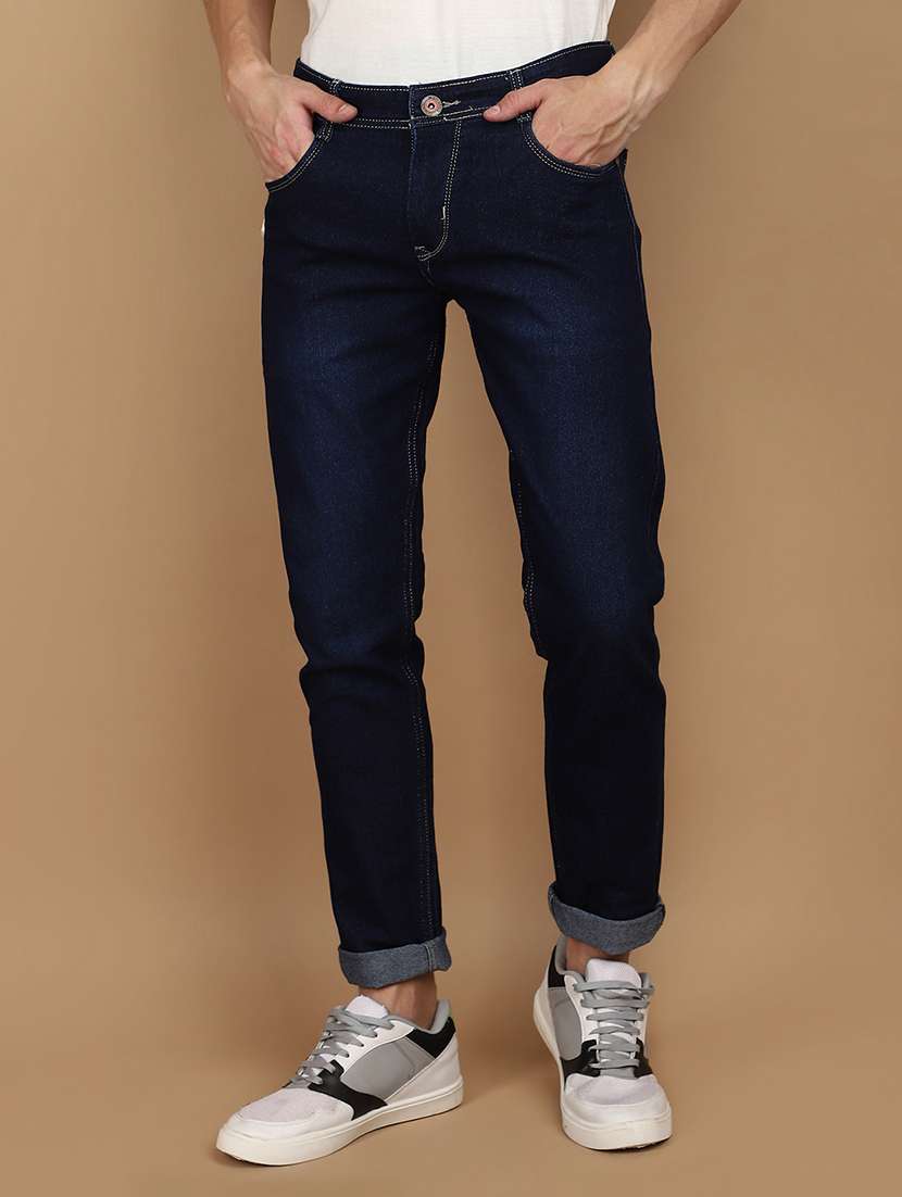 men mid rise plain denim jeans