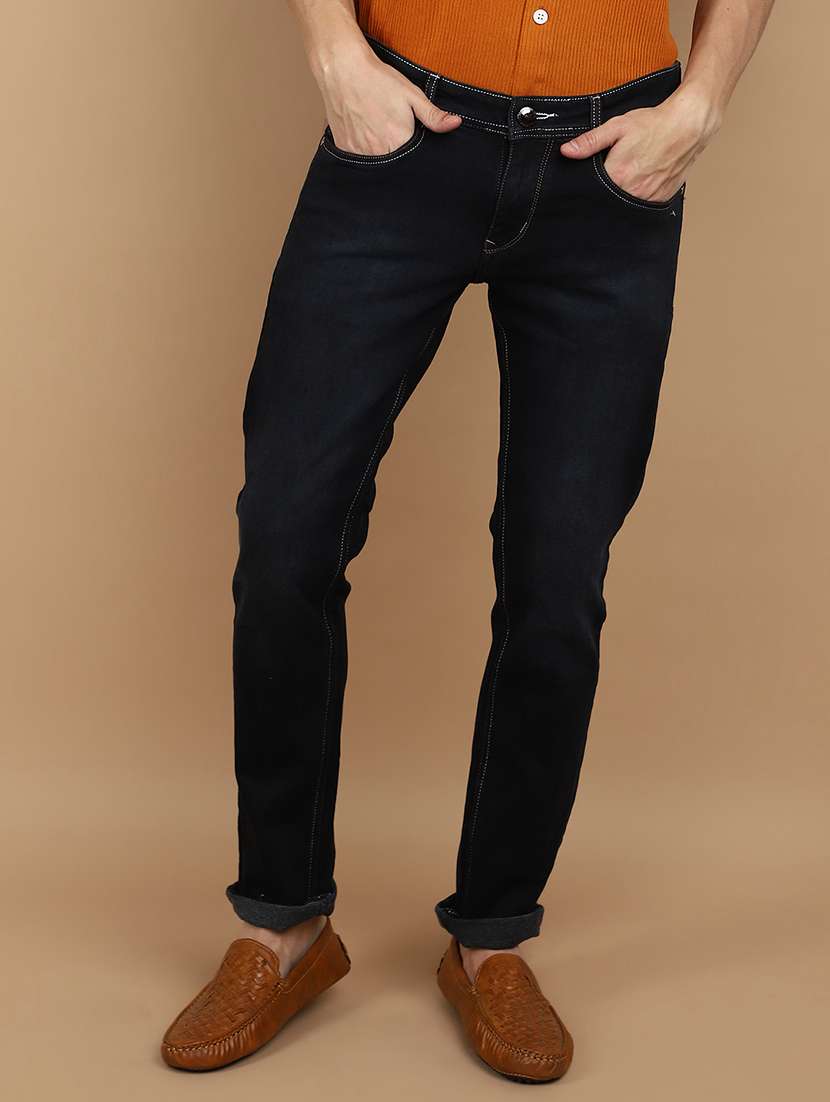 men mid rise plain denim jeans