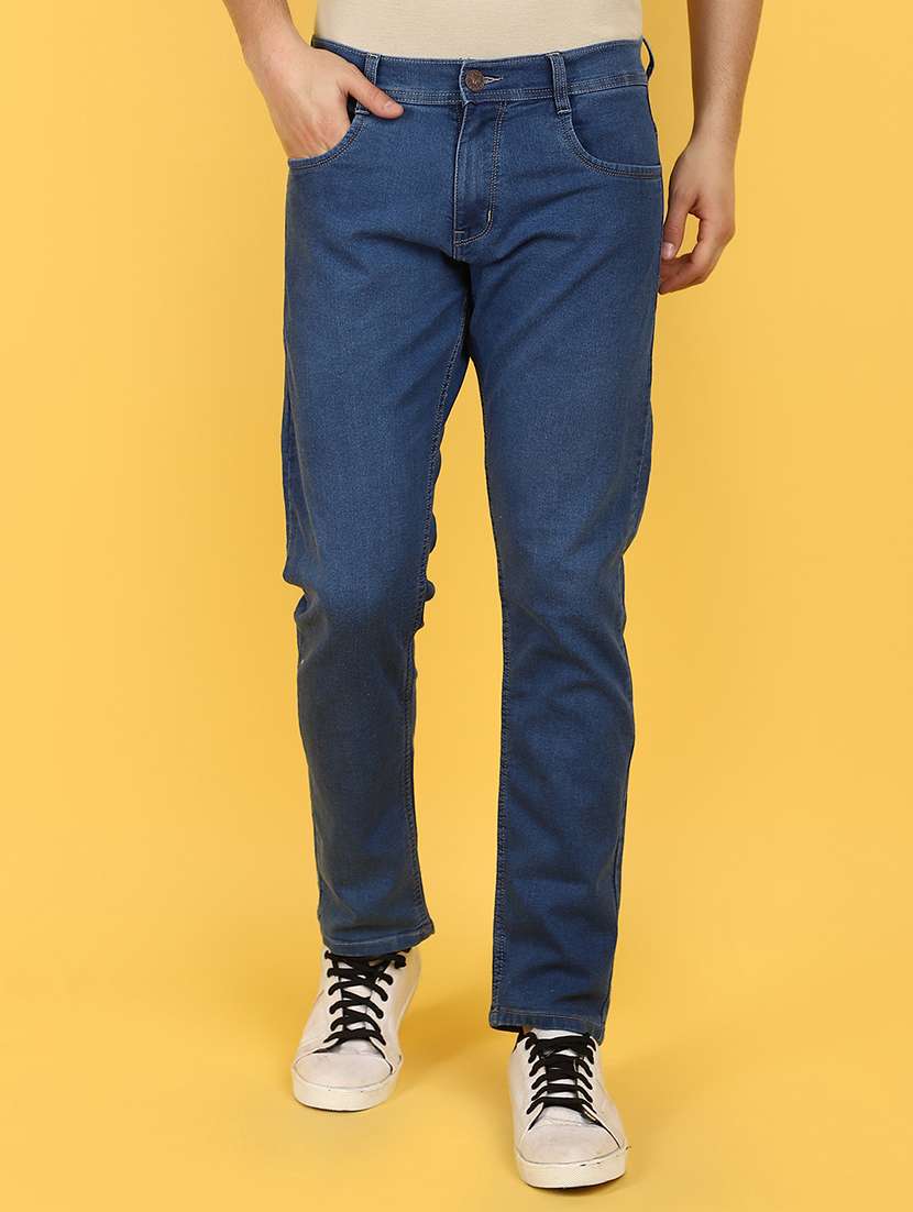 men mid rise plain denim jeans