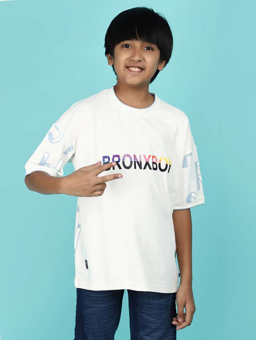boys printed white cotton t-shirt