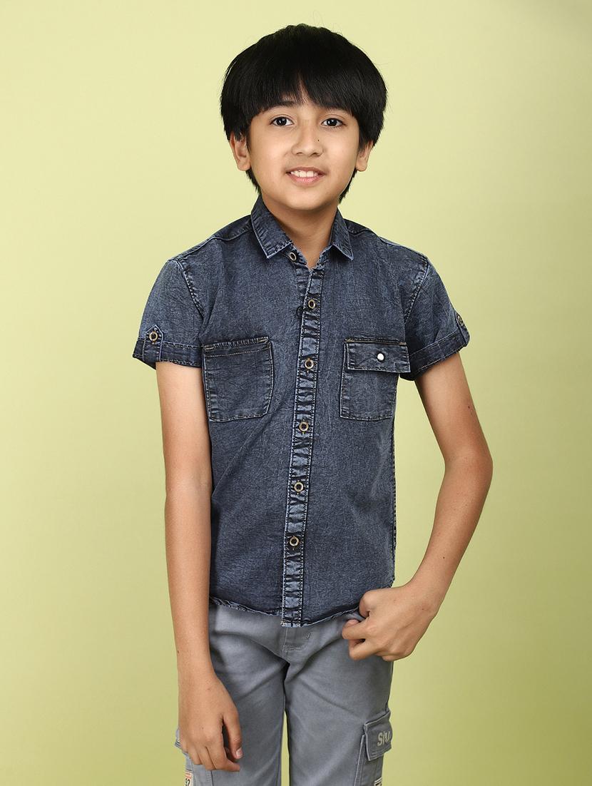boys blue solid denim shirt - 21177335 - Zoom Image - 0