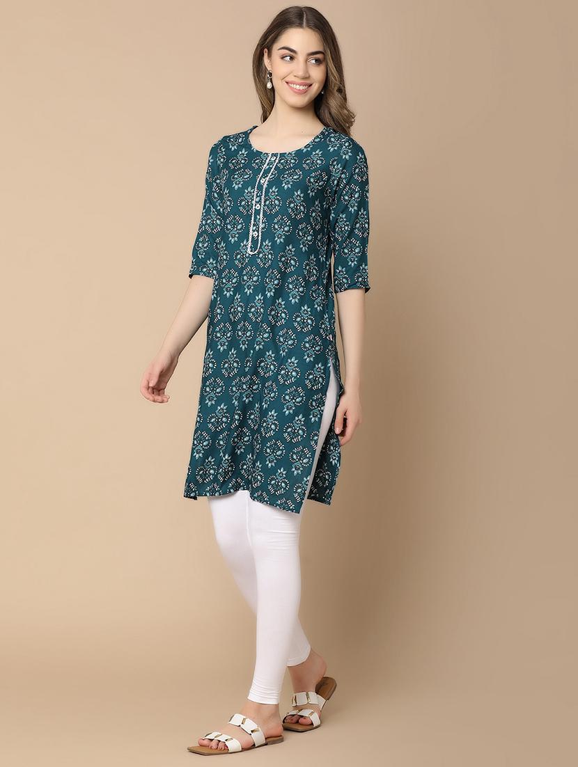 teal rayon straight kurta - 21177352 - Standard Image - 2