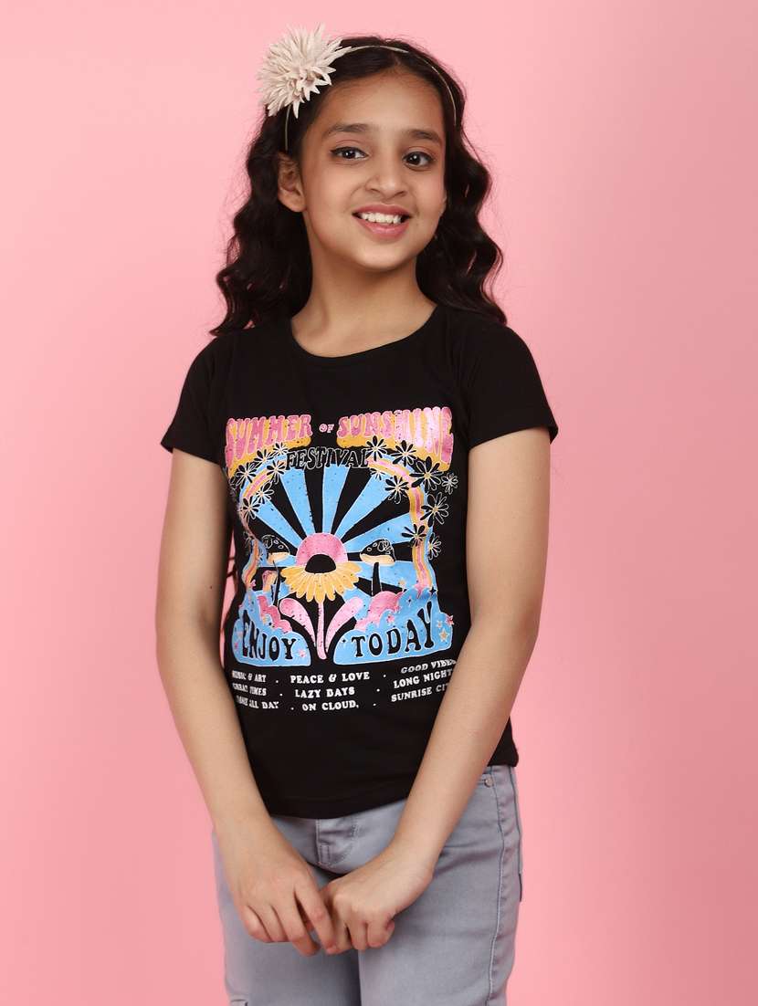 girls round neck short sleeves tees