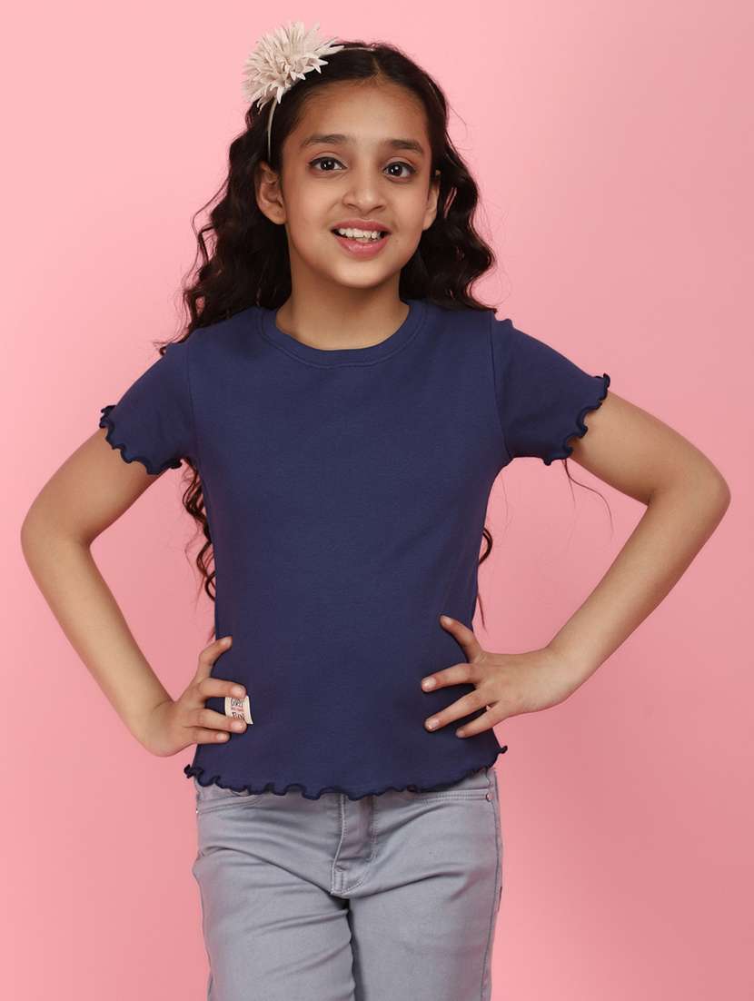 girls round neck short sleeves tops