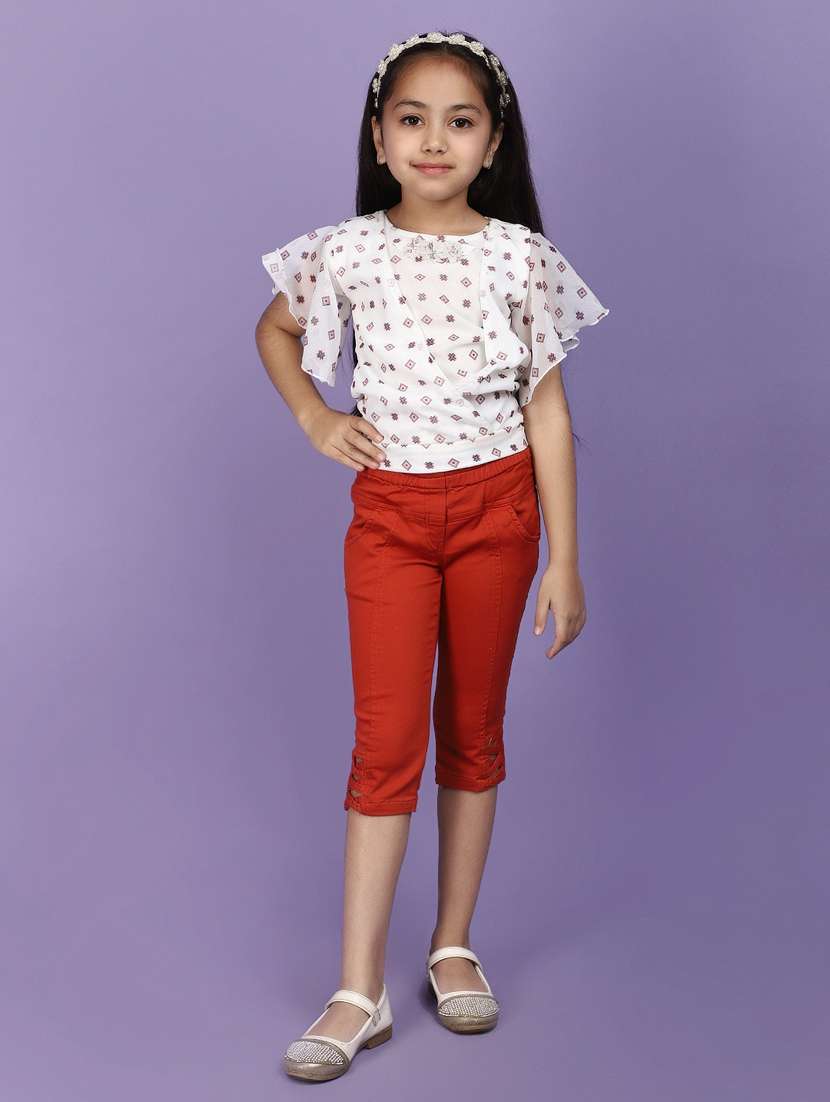 girls white printed capri sets