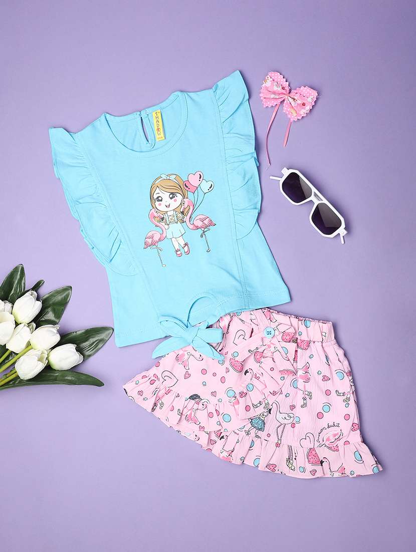 light blue printed top & skirt set