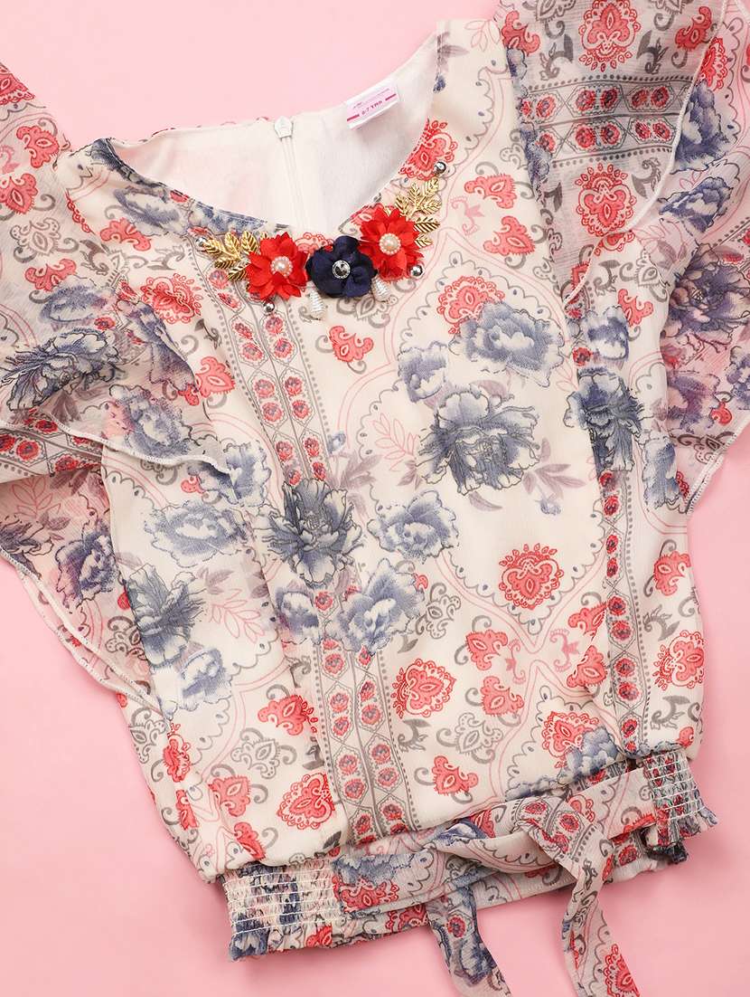 girls off-white florals printed full length sets - 21177603 -  Standard Image - 2