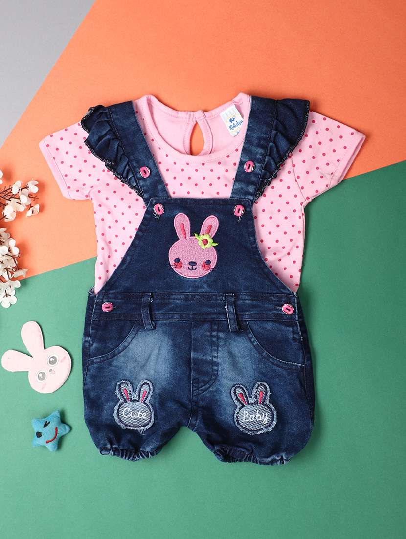 pink printed cotton dungaree set