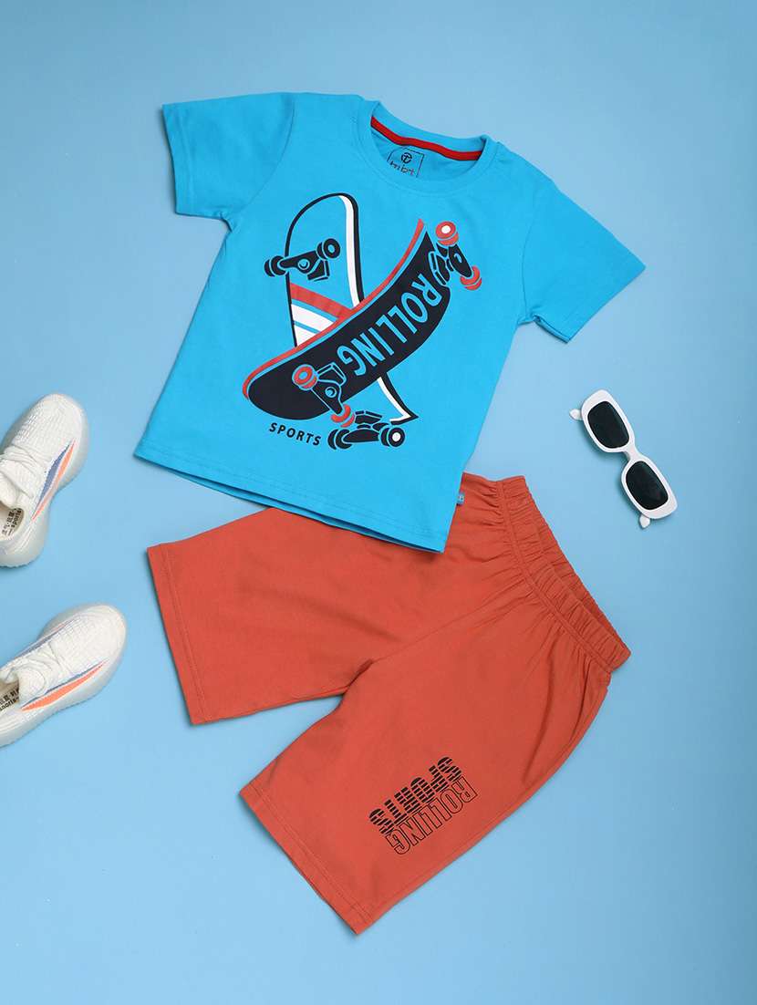 boys printed shorts twin set