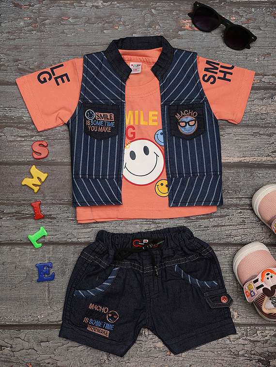 peach cotton printed shorts set 