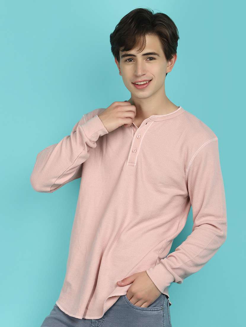 men solid henley neck t-shirt - 21177938 -  Standard Image - 2