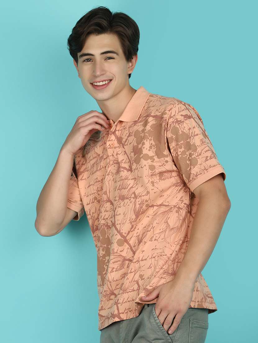men peach regular fit typographic polo t-shirt - 21177953 -  Standard Image - 2