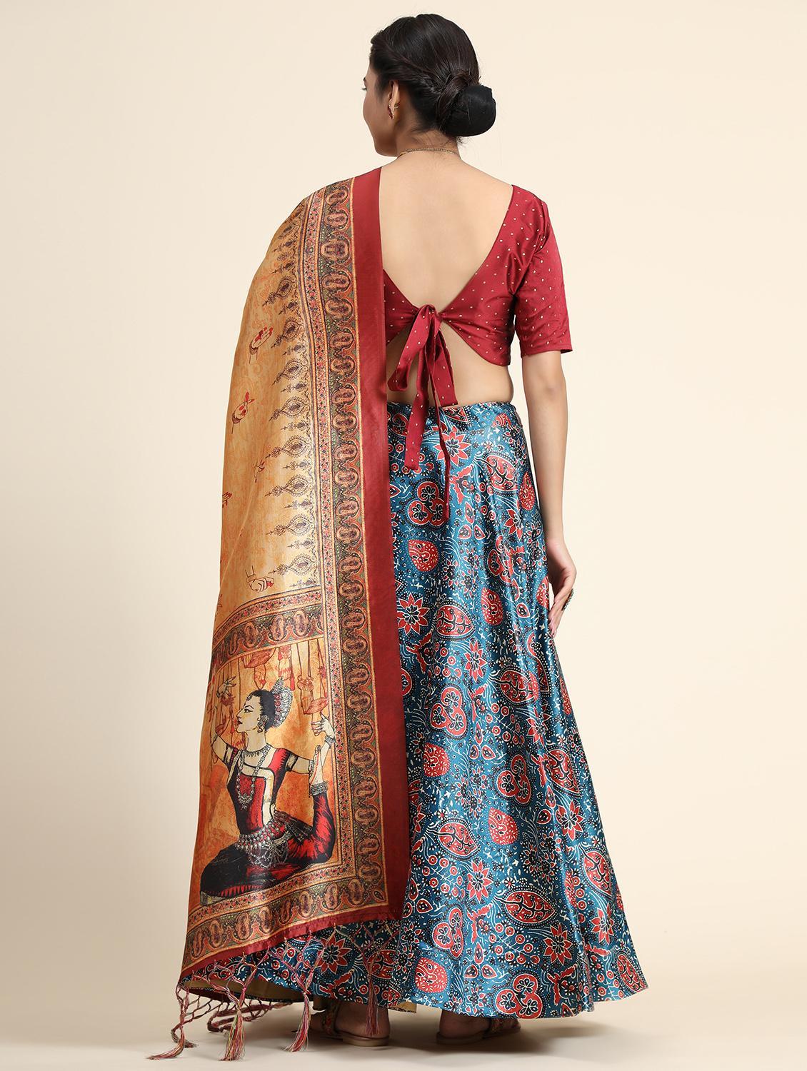 navy blue satin blend flared lehenga - 21178038 - Standard Image - 2