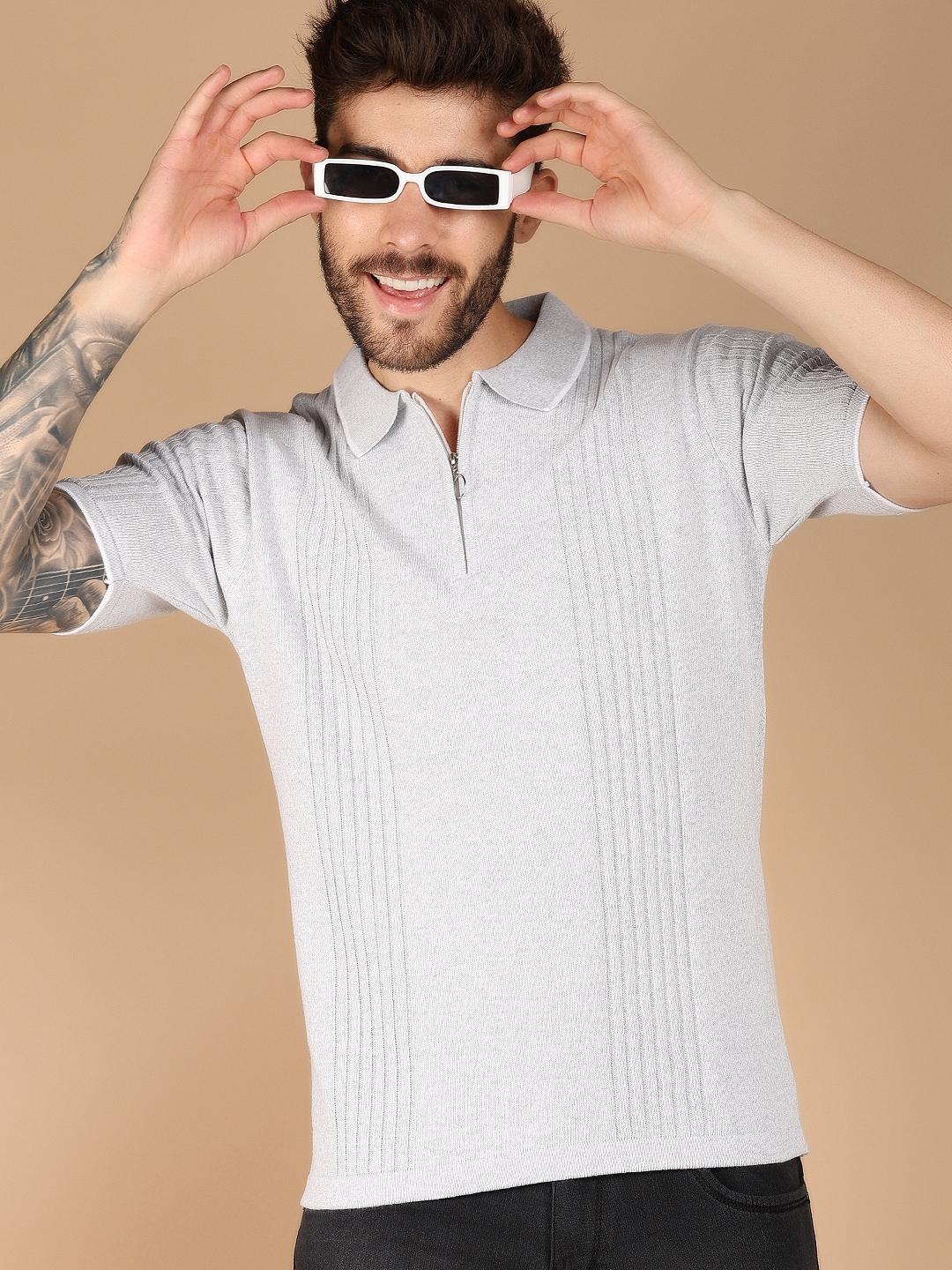 grey melange jacquard front print tshirt - 21178104 - Standard Image - 2