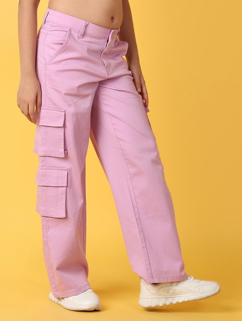 girls lavender cotton cargos trouser - 21178202 - Standard Image - 2