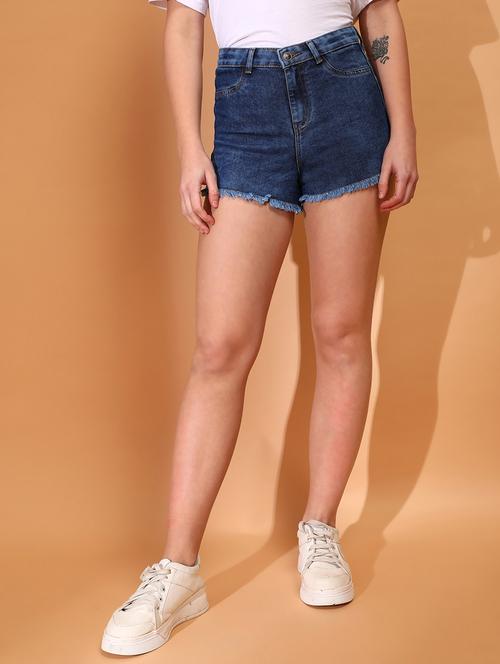 blue cotton blend denim shorts - 21178222 - Standard Image - 0