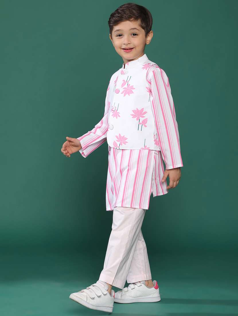 white printed viscose kurta set - 21178272 -  Standard Image - 2