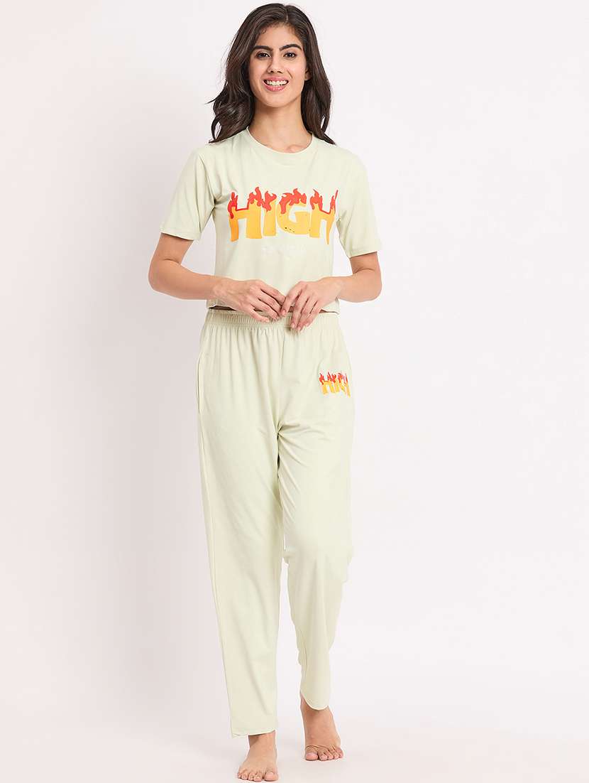 women white typography printed nightwear pyjama set