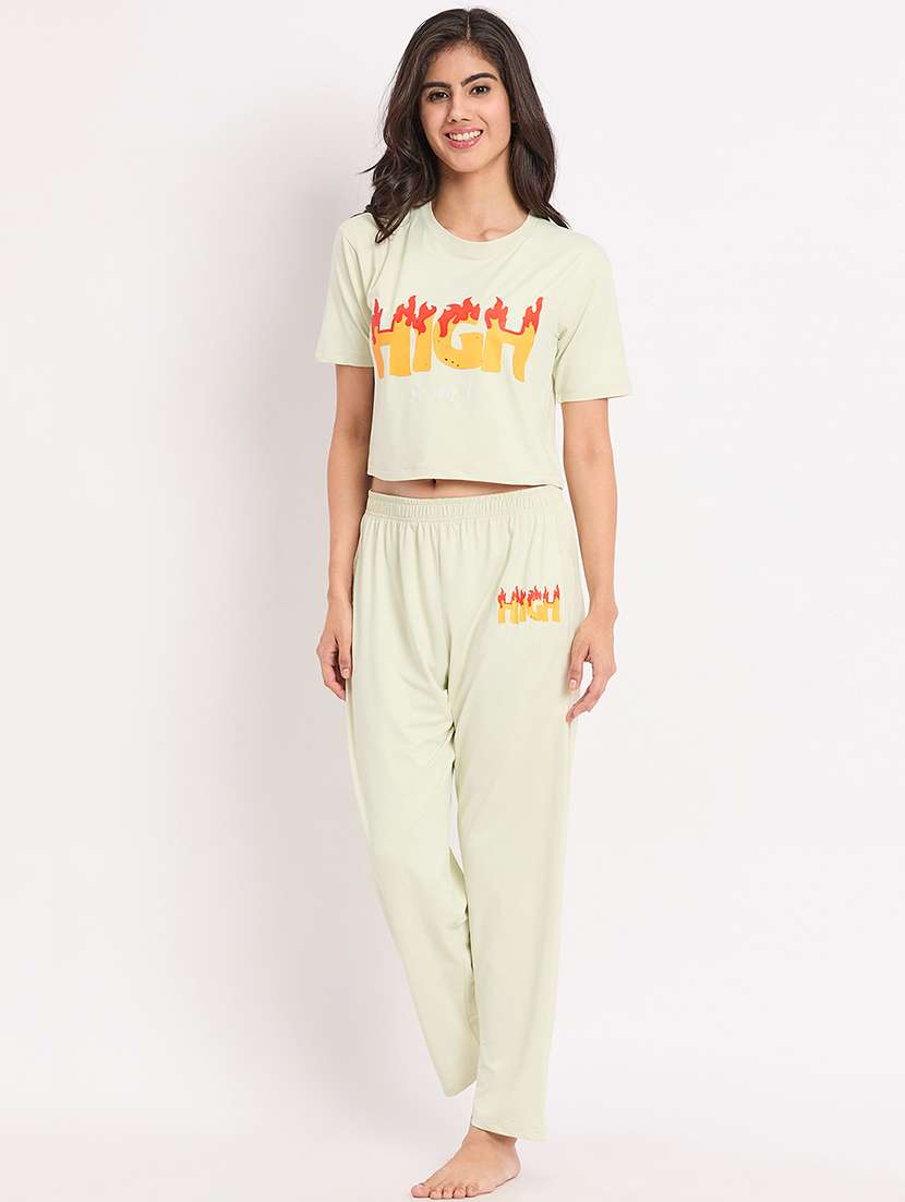 women white typography printed nightwear pyjama set - 21178284 -  Standard Image - 2