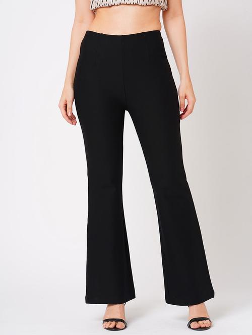 globus women black stretchable mid-rise woven slim fit workwear treggings - 21178314 - Standard Image - 0
