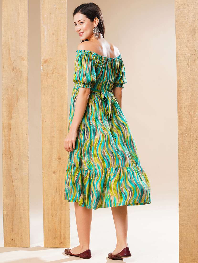 women green abstract printed fit & flare ethnic dress - 21178328 -  Standard Image - 2