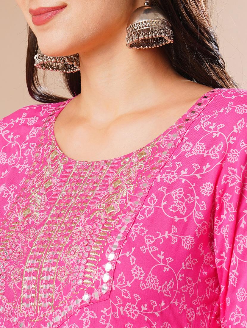 globus women pink embroidered yoke floral anarkali festive kurta & trouser set - 21178341 - Standard Image - 2