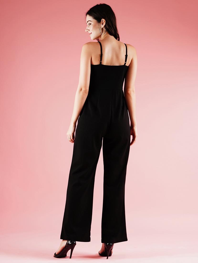 globus women black sweetheart neck adjustable strappy shoulder long party jumpsuit - 21178348 - Standard Image - 2