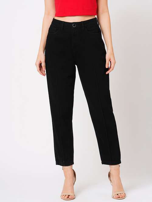 globus women black boyfriend fit mid-rise clean look cotton jeans - 21178364 - Standard Image - 0