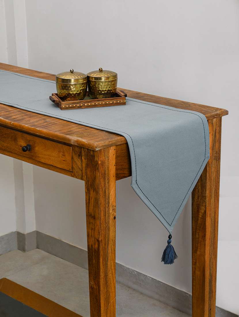 ratan cart grey cotton solid plain 14x72 inch table runner