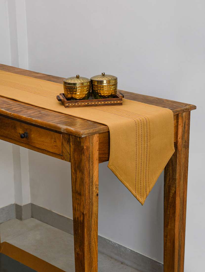 ratan cart mustard cotton solid plain 14x72 inch table runner