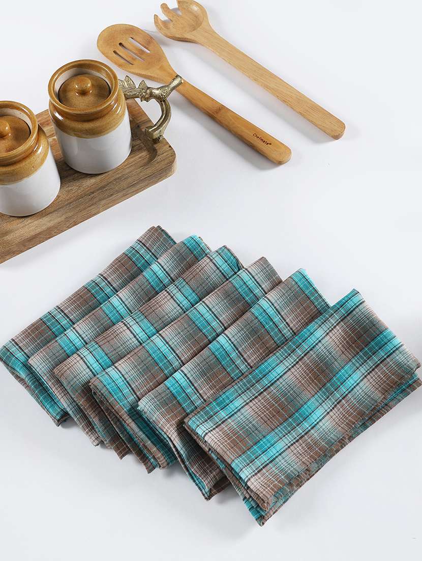 ratan cart blue cotton check pattern 16x16 inch napkin set of 6
