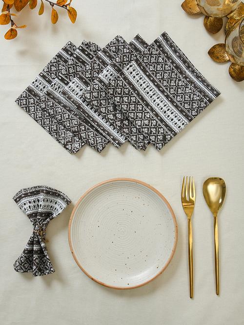 ratan cart brown cotton stripe printed 12x12 inch napkin set of 6 - 21178394 - Standard Image - 0