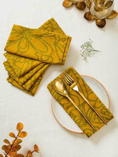 ratan cart yellow cotton floral printed 16x16 inch napkin set of 6 - 21178397 -  Standard Image - 0