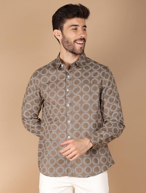 khaki printed casual shirt - 21178479 - Standard Image - 0